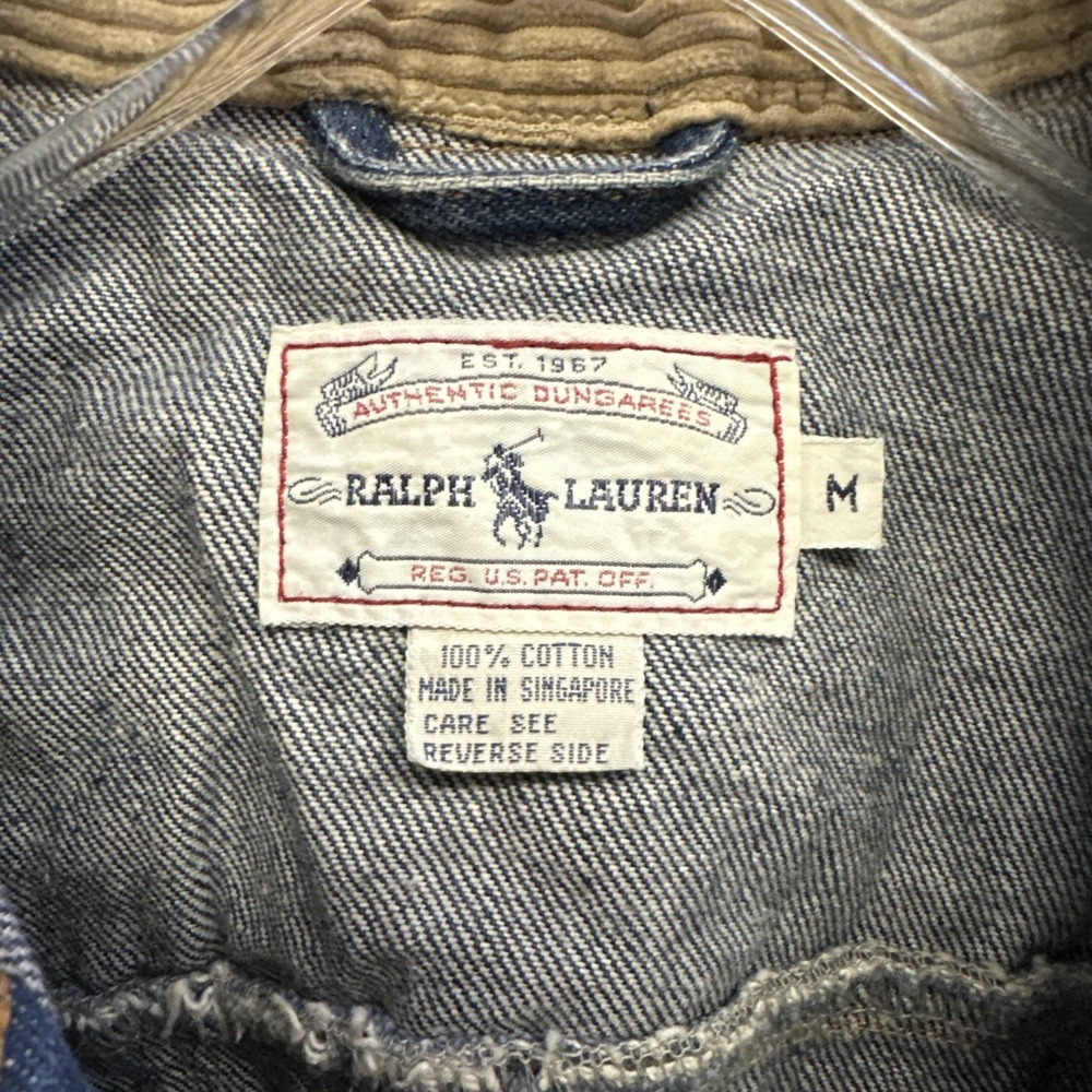 Vtg Ralph‎ Lauren Dungarees Denim Jacket M Cropped Corduroy Leather Accents - Picture 4 of 12